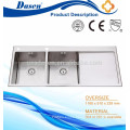 Surgical stainless steel grade underfloor rinses sink double bowl with drainboard